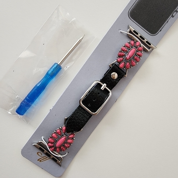 NWT Bohemian Pink Embossed Teardrop Stone Antique Silver Apple Watch Band main image 4